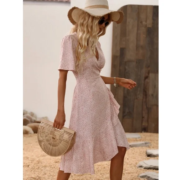 Floral Print Pink Midi Dress - Picture 4 of 8